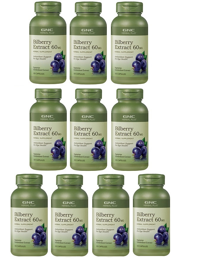 GNC Herbal Plus Bilberry Exract  60mg  100Capsules x 10